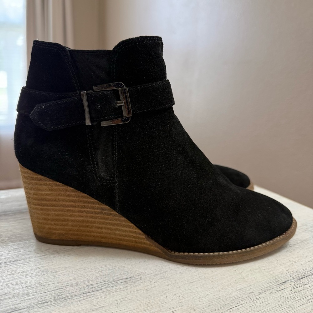 Blondo Black Suede Leather Wedge Booties Ankle Boots Size 8.5